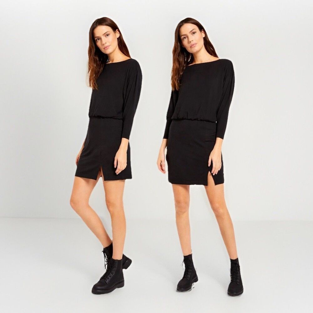 Z Supply Stacia Dress 3/4 Dolman Sleeve Elastic Waist Super Soft Black M